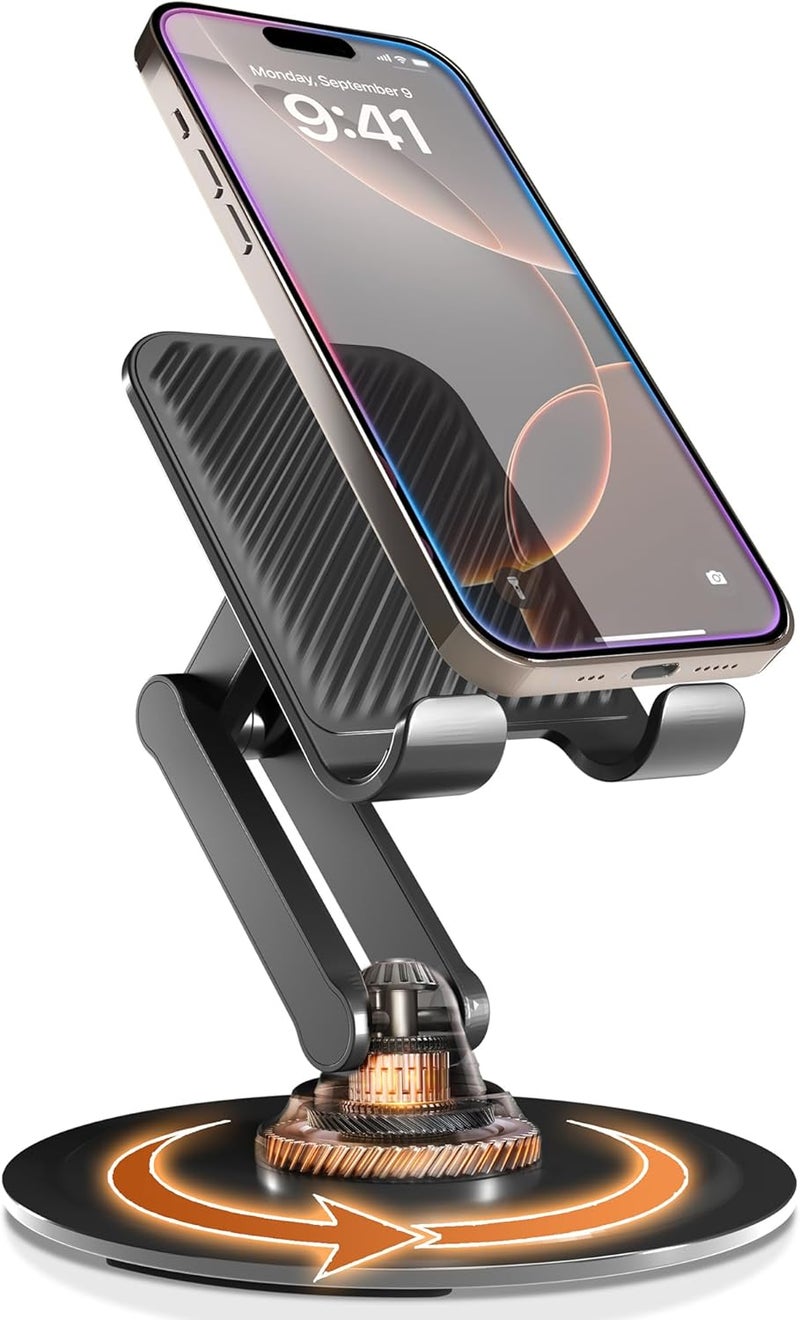 cooper 360° Stand, Rotating Cell Phone Stand for Desk | Sturdy Metal Base, Foldable, Portable | Cell Phone Holder for Desk (Piano Black) - Image 1